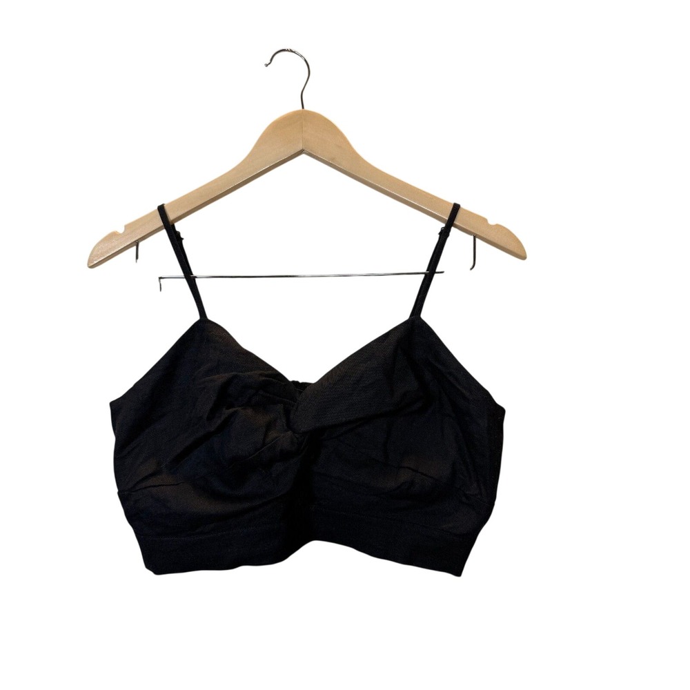 House of Harlow 1960 Crop Top Womens Medium Black Linen Blend Smocked Cami